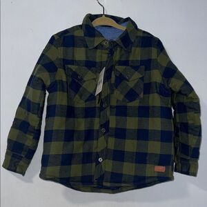 7 FOR ALL MANKIND Olive Green and Navy Buffalo Check Flannel Overshirt- 4T NWT!
